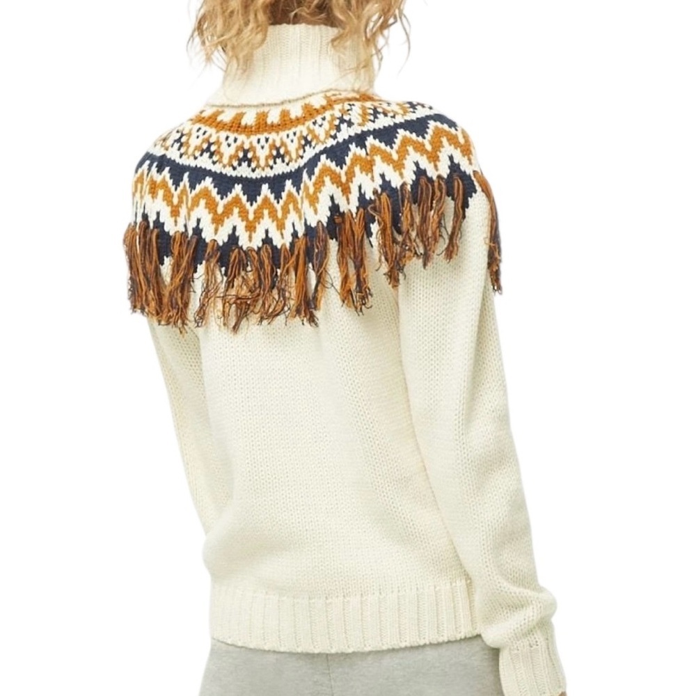 Forever 21 Fair Isle Turtleneck Fringe Tassel Knit Cozy Cottagecore Sweater XS - Picture 2 of 6